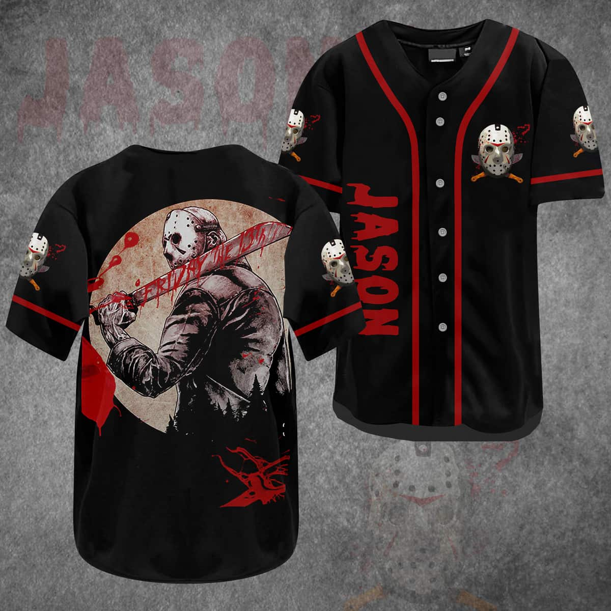 Halloween Jason Voorhees Baseball Jersey Friday The 13th Gift for Horror Movie Lovers