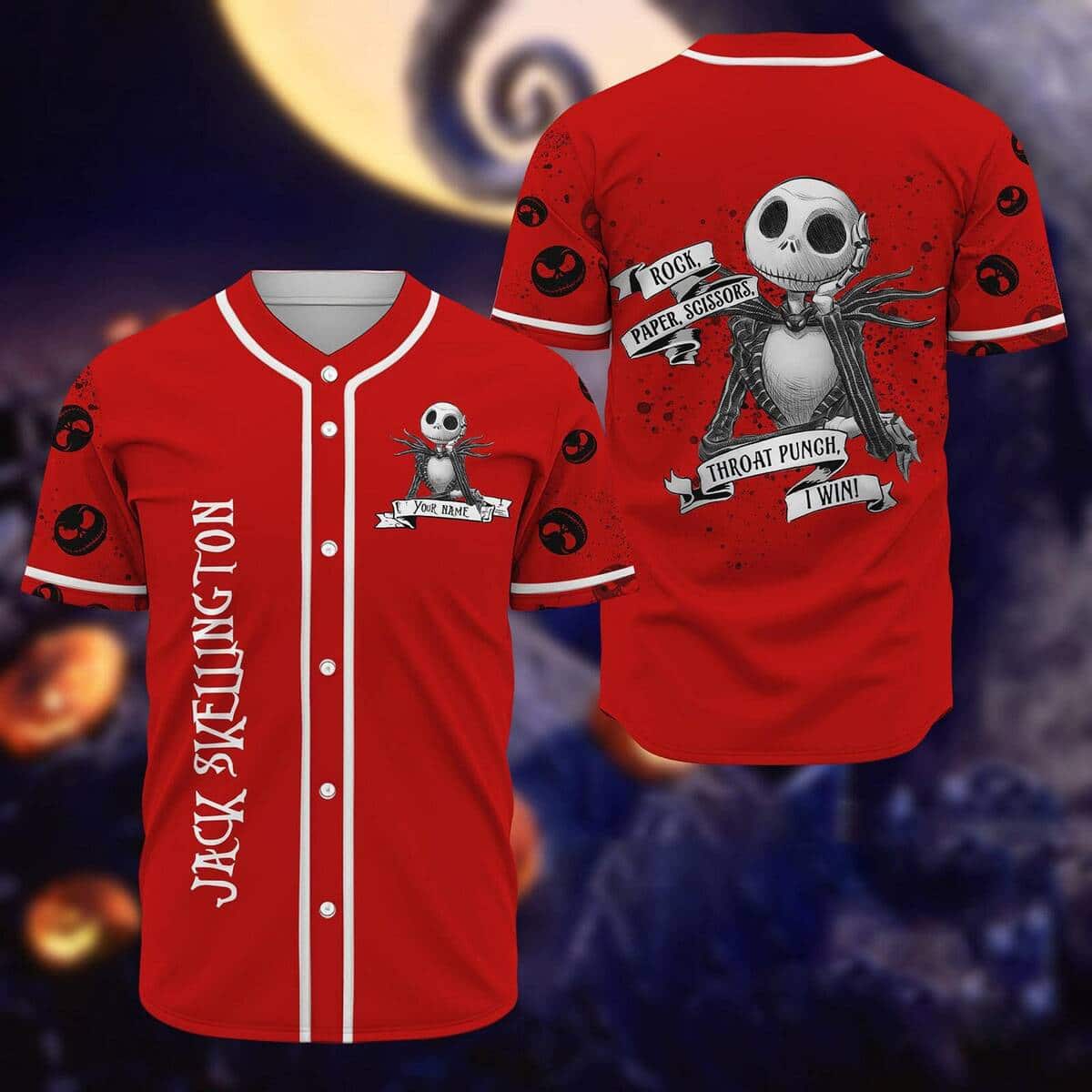 Jack Skellington Baseball Jersey Rock Paper Scissors Throat Punch I Win Custom Name Jack Skellington Baseball Jersey Rock Paper Scissors Throat Punch I Win Custom Name
