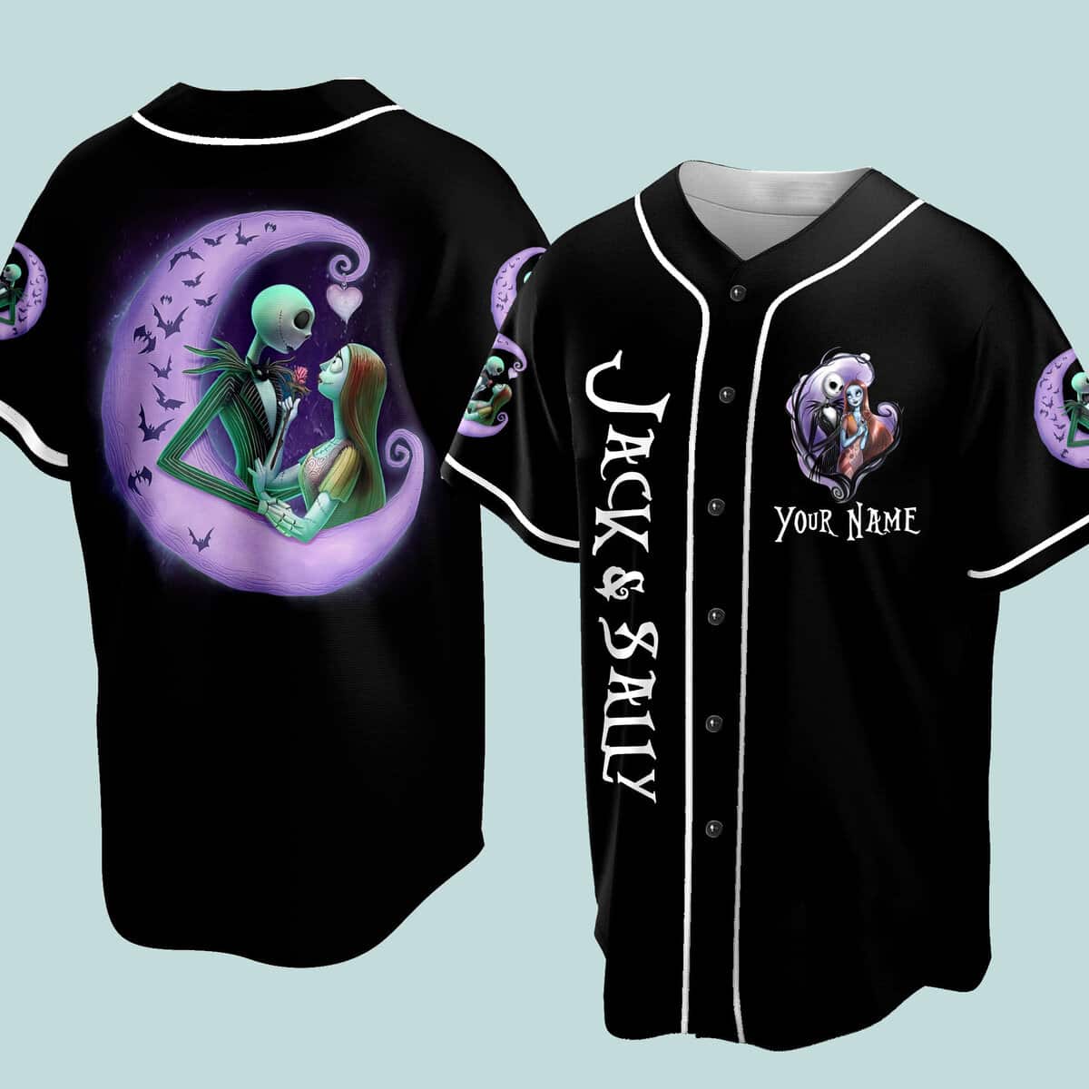 Jack Skellington And Sally Baseball Jersey Custom Name Halloween Gift Jack Skellington And Sally Baseball Jersey Custom Name Halloween Gift