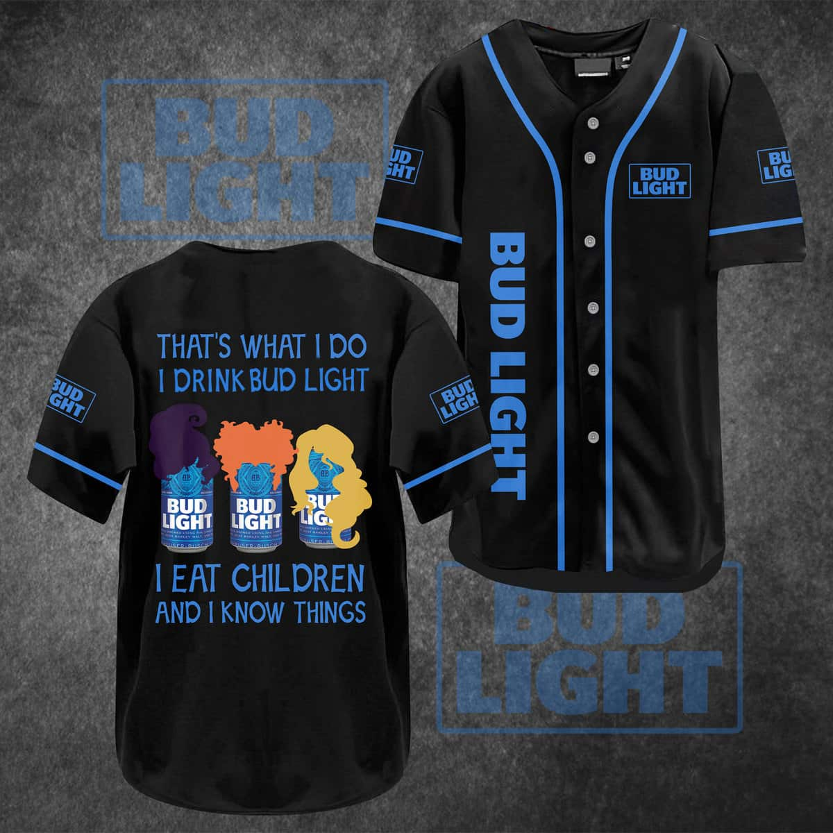 Hocus Pocus Baseball Jersey That's What I Do I Drink Bud Light I Eat Children And I Know Things