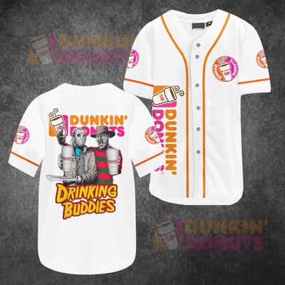 Jason Voorhees Freddy Krueger Baseball Jersey Dunkins Donut Drinking Buddies Jason Voorhees Freddy Krueger Baseball Jersey Dunkins Donut Drinking Buddies
