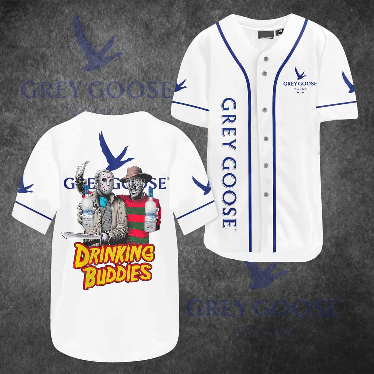 Jason Voorhees Freddy Krueger Baseball Jersey Grey Goose Drinking Buddies Jason Voorhees Freddy Krueger Baseball Jersey Grey Goose Drinking Buddies
