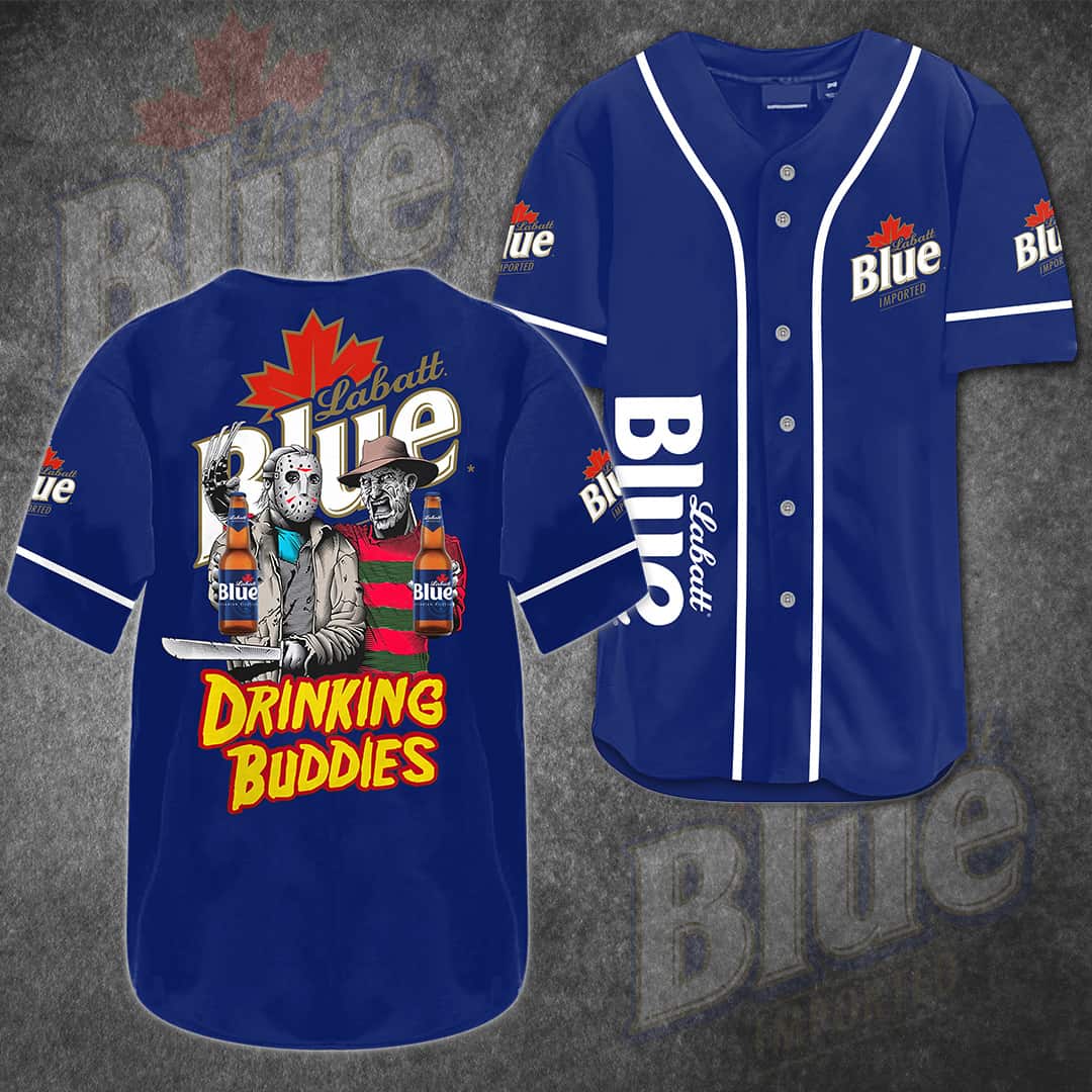 Jason Voorhees Freddy Krueger Baseball Jersey Blue Labatt Drinking Buddies Jason Voorhees Freddy Krueger Baseball Jersey Blue Labatt Drinking Buddies