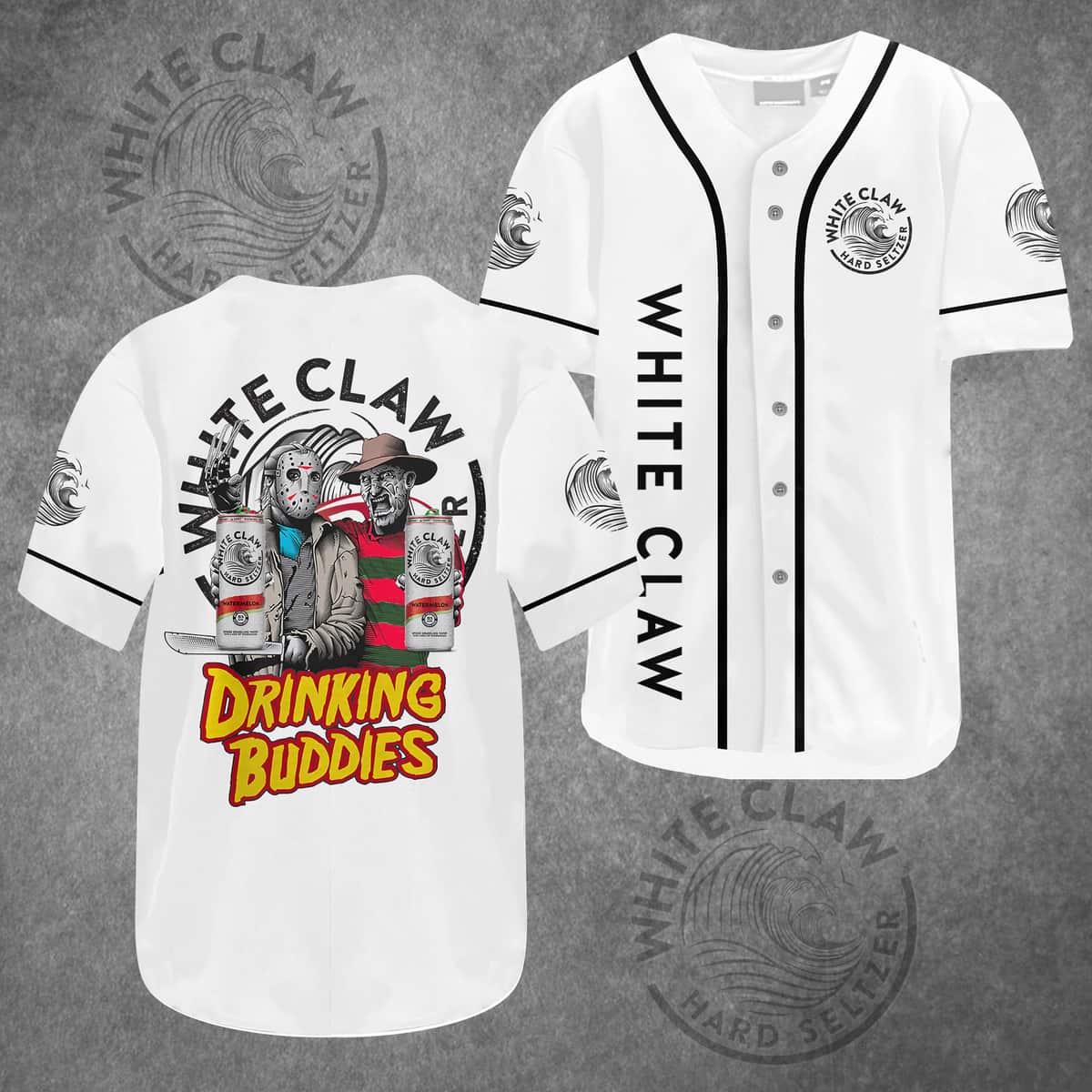 Jason Voorhees Freddy Krueger Baseball Jersey White Claw Drinking Buddies Jason Voorhees Freddy Krueger Baseball Jersey White Claw Drinking Buddies