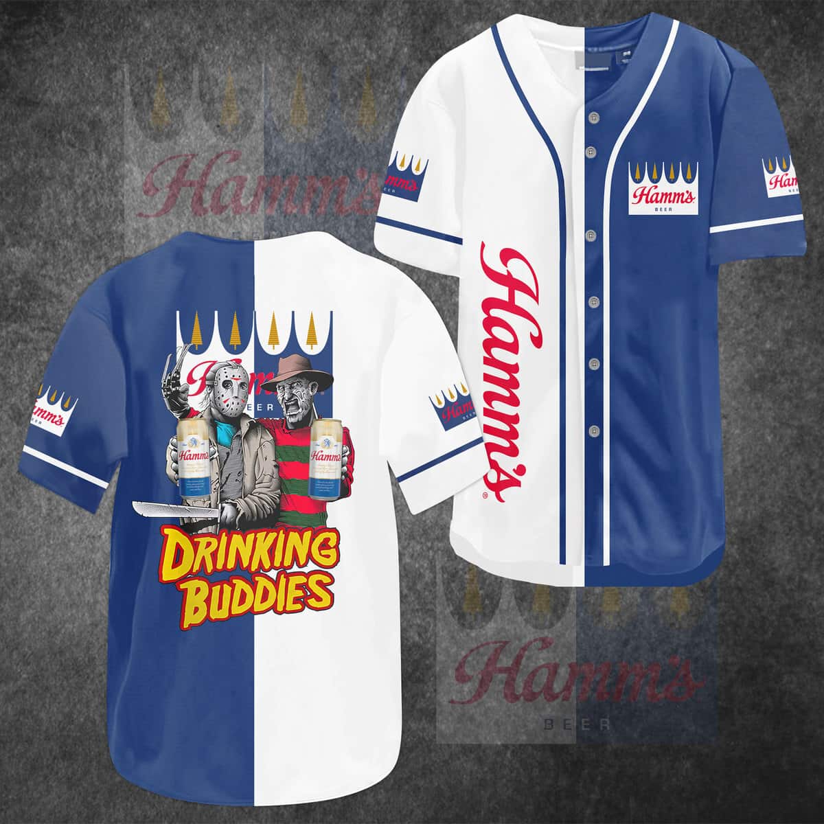 Jason Voorhees Freddy Krueger Baseball Jersey Hamms Drinking Buddies Jason Voorhees Freddy Krueger Baseball Jersey Hamms Drinking Buddies