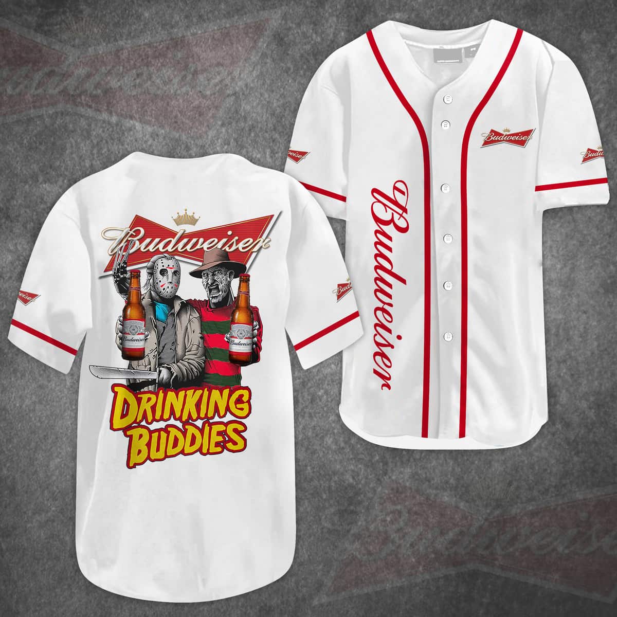 Jason Voorhees Freddy Krueger Baseball Jersey Budweiser Drinking Buddies Jason Voorhees Freddy Krueger Baseball Jersey Budweiser Drinking Buddies