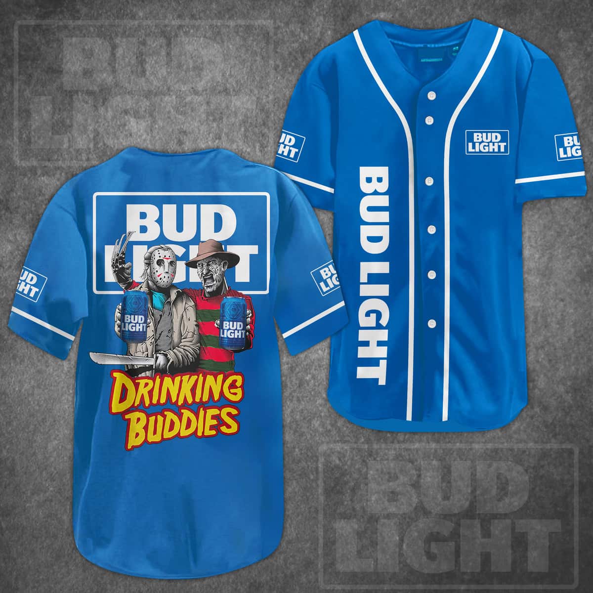 Jason Voorhees Freddy Krueger Baseball Jersey Bud Light Drinking Buddies Jason Voorhees Freddy Krueger Baseball Jersey Bud Light Drinking Buddies