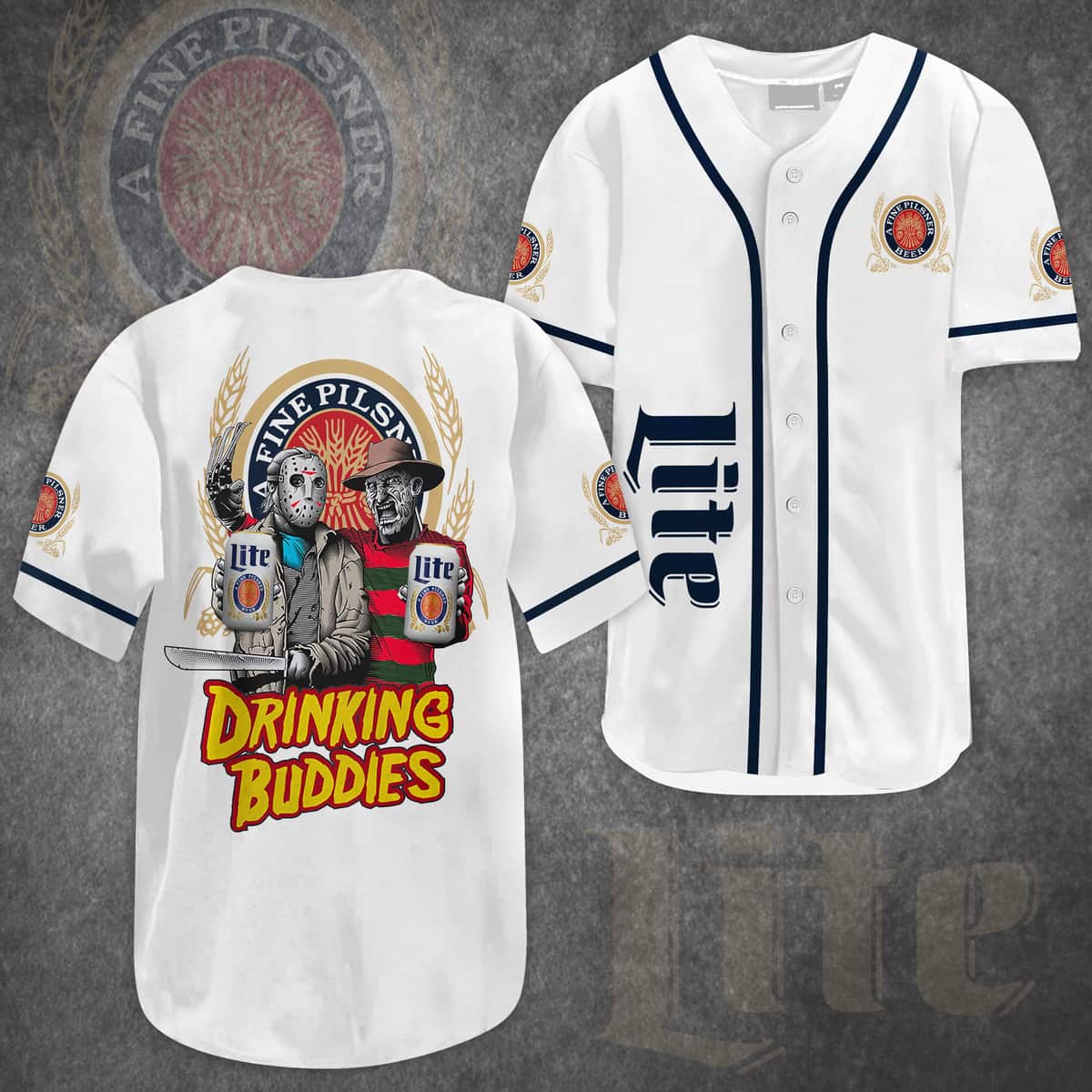 Jason Voorhees Freddy Krueger Baseball Jersey Lite Beer Drinking Buddies Jason Voorhees Freddy Krueger Baseball Jersey Lite Beer Drinking Buddies