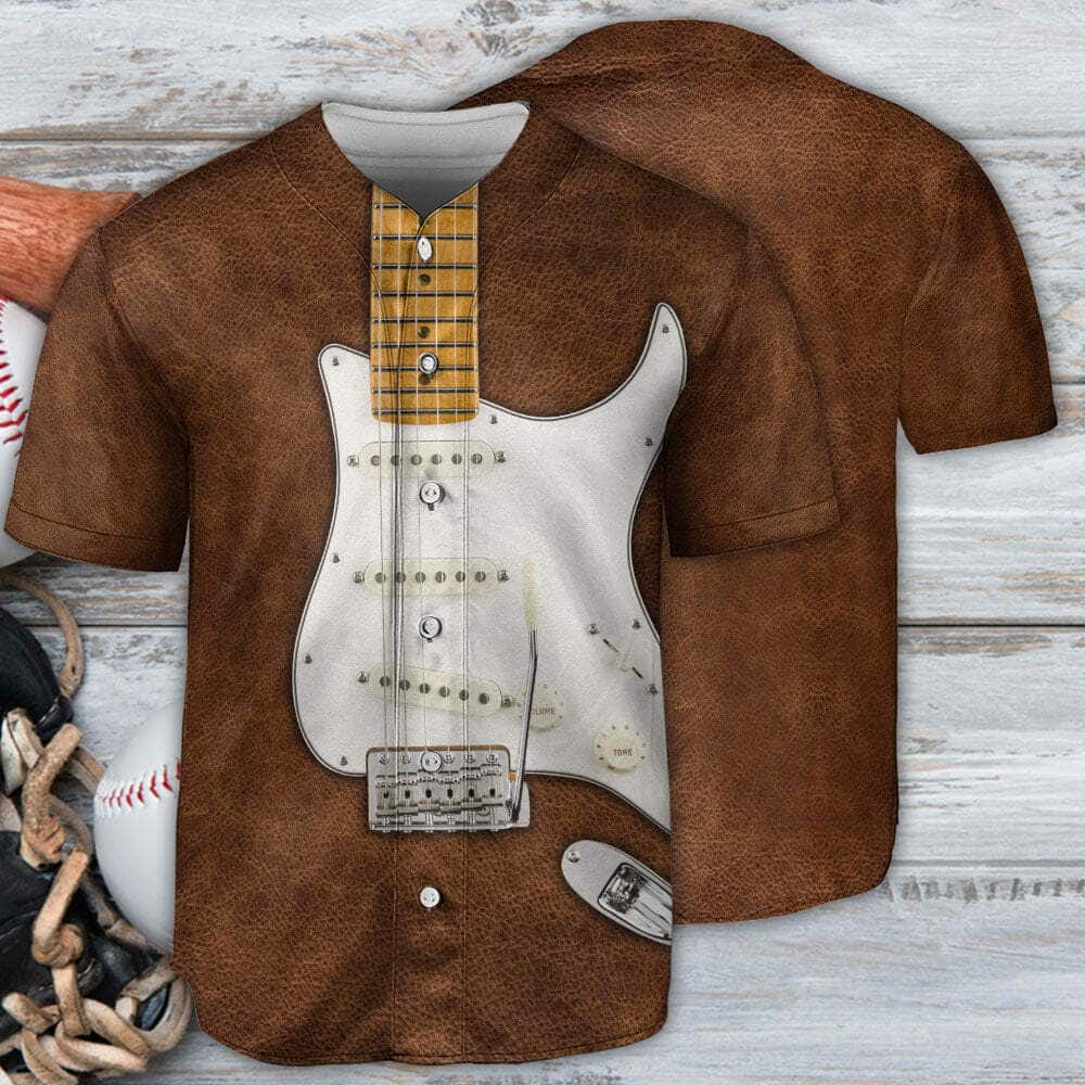 Vintage Guitar Leather Style Music Baseball Jersey Gift For Sport Dad