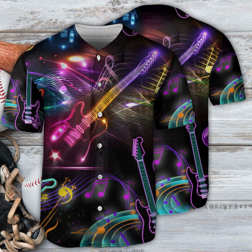 Guitar Neon Music Baseball Jersey Gift For Him