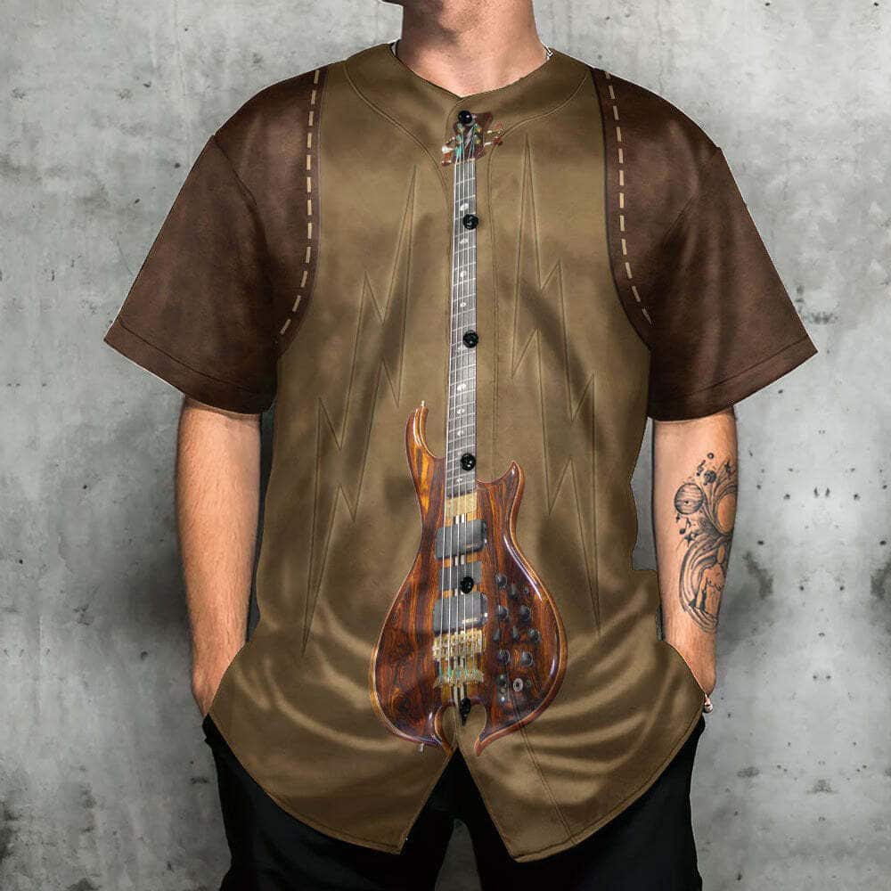 Guitar Music Rock Leather Style Baseball Jersey Guitar Music Rock Leather Style Baseball Jersey