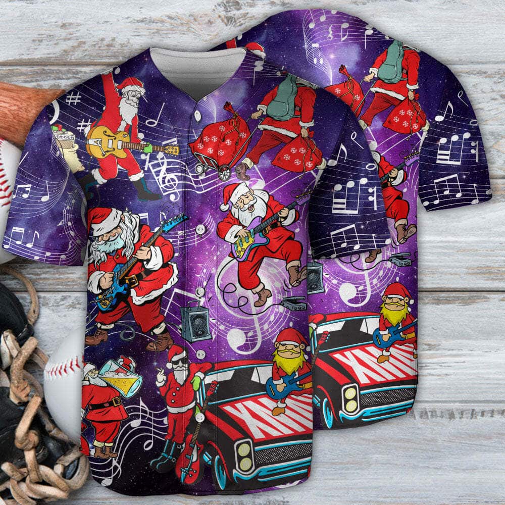 Guitar Santa With Guitar Music Baseball Jersey Guitar Santa With Guitar Music Baseball Jersey