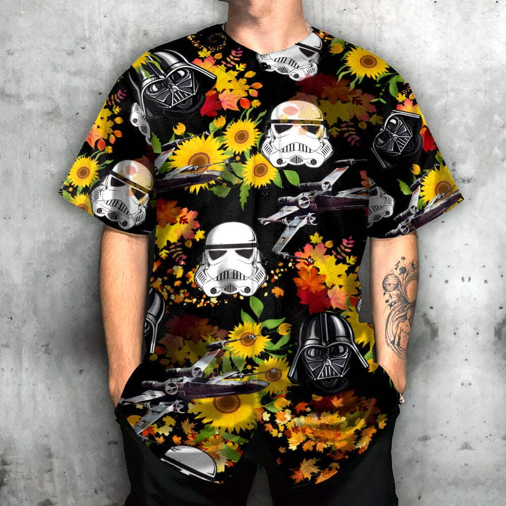 Star Wars Darth Vader Stormtrooper Helmet Autumn Wild Sunflowers Baseball Jersey