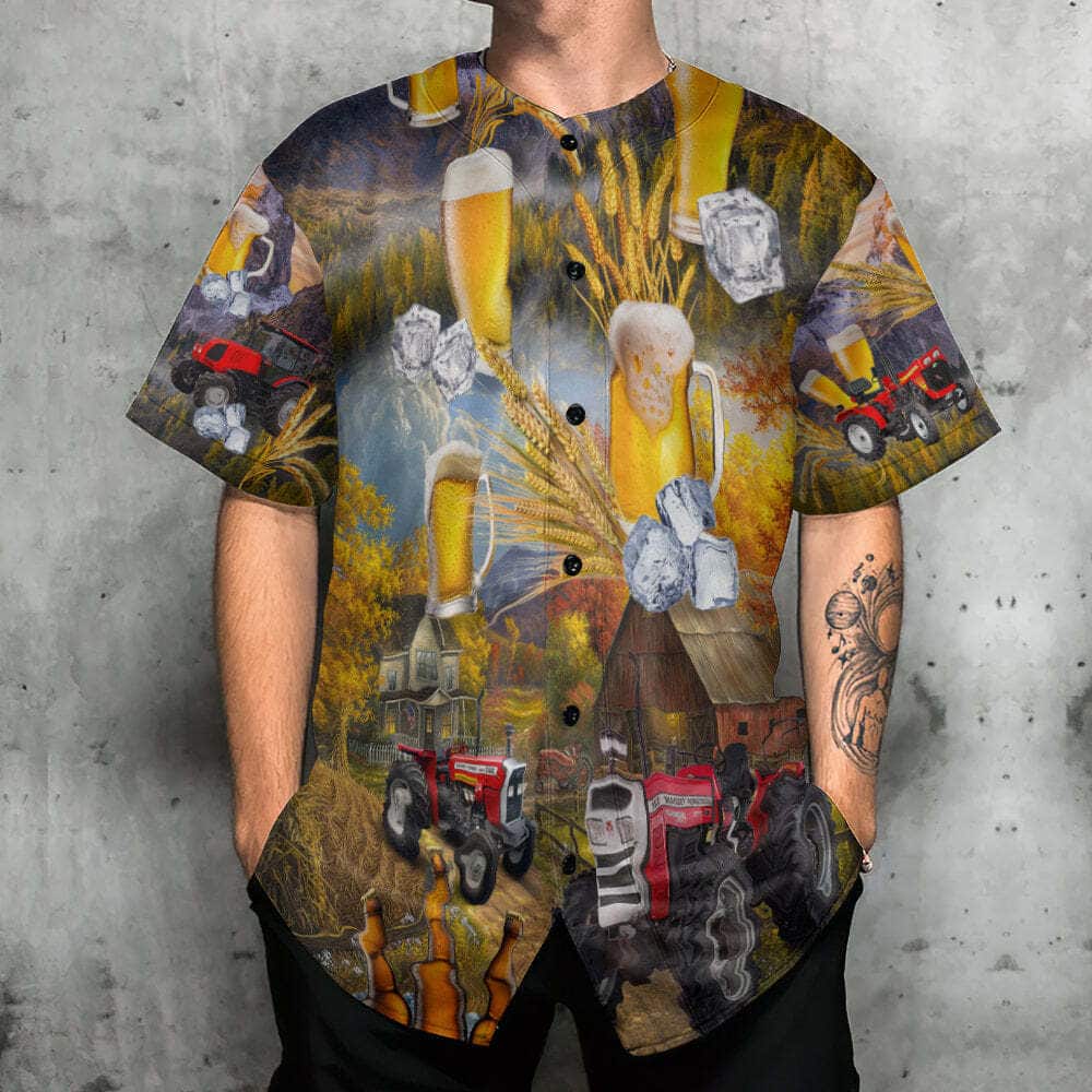 Beer And Tractor Autumn Farm Life Baseball Jersey Beer And Tractor Autumn Farm Life Baseball Jersey