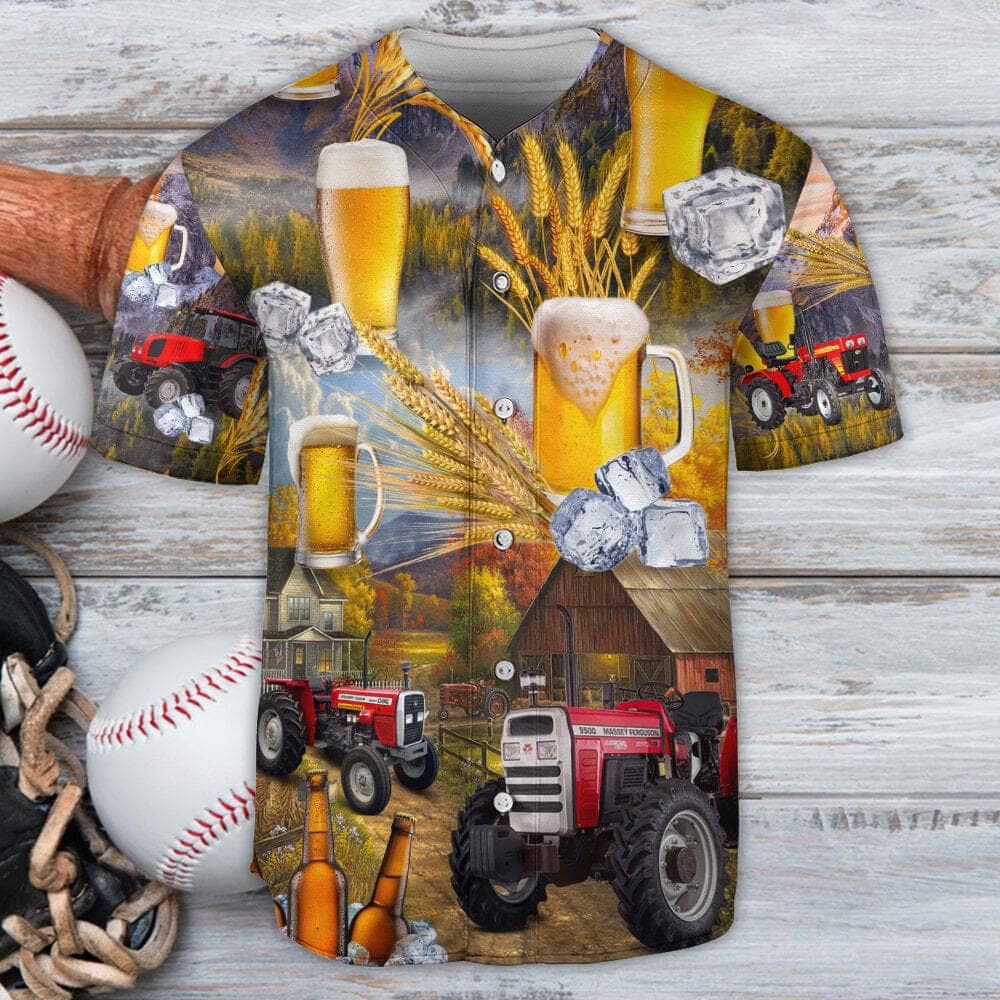 Beer And Tractor Autumn Farm Life Baseball Jersey Beer And Tractor Autumn Farm Life Baseball Jersey