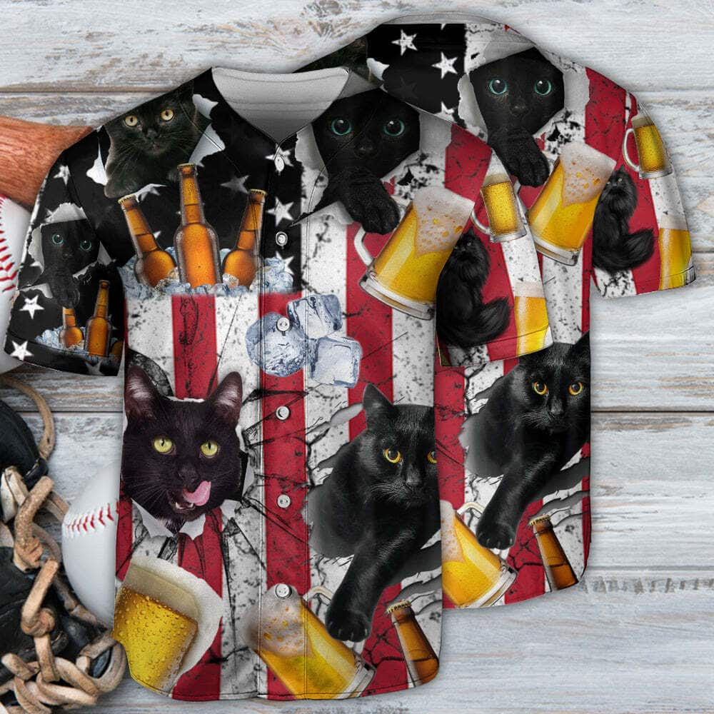 Beer And Black Cat American Flag Vintage Baseball Jersey