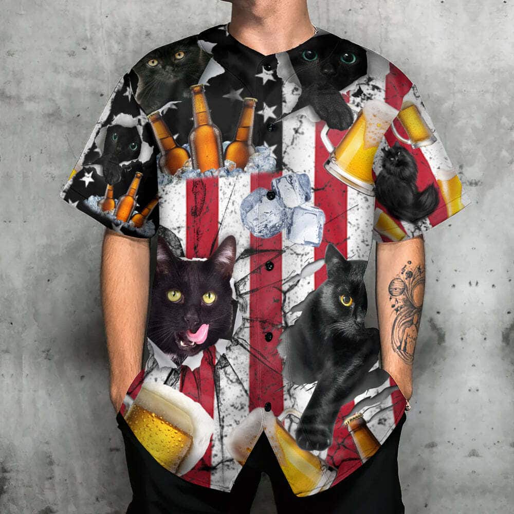 Beer And Black Cat American Flag Vintage Baseball Jersey Beer And Black Cat American Flag Vintage Baseball Jersey