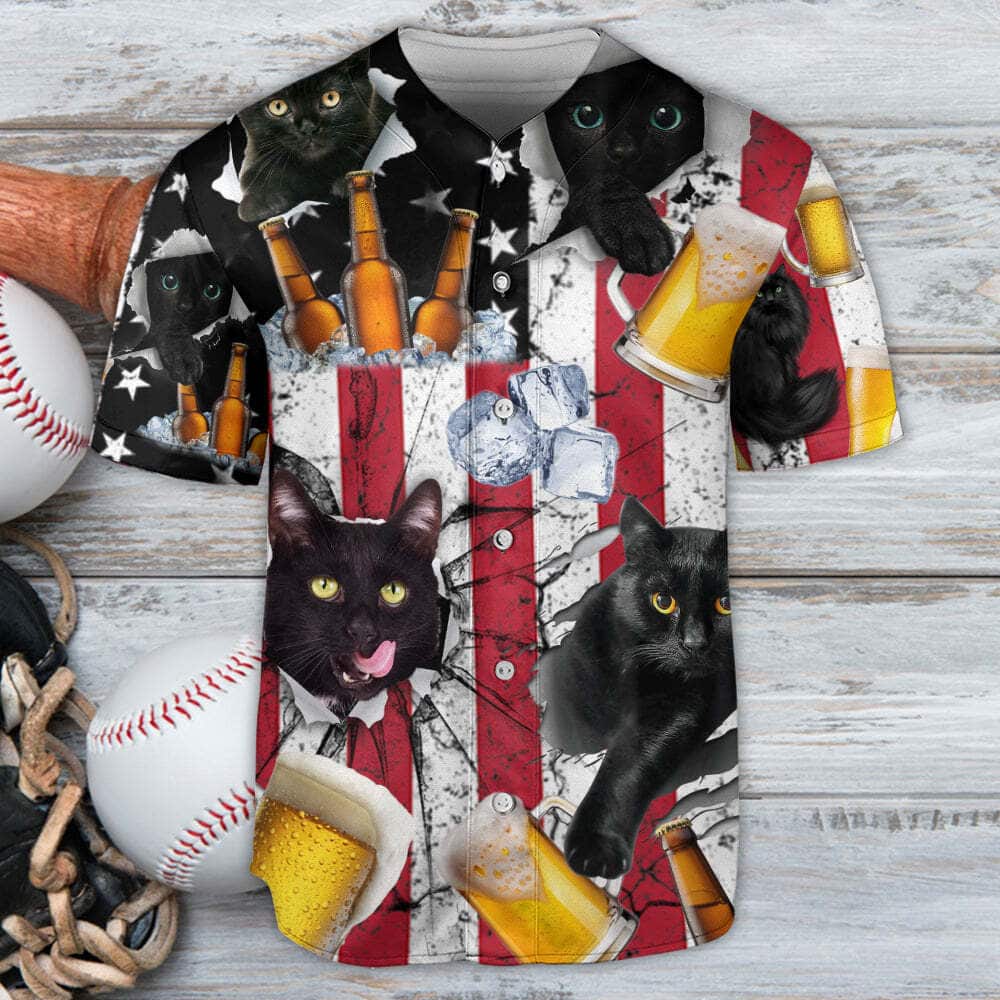 Beer And Black Cat American Flag Vintage Baseball Jersey Beer And Black Cat American Flag Vintage Baseball Jersey