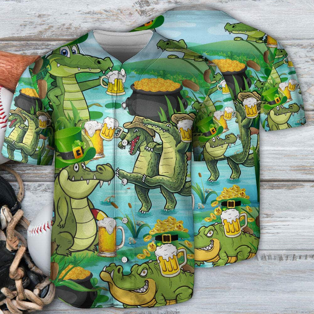 Funny Crocodile Loves Beer Baseball Jersey Gift For Best Friend