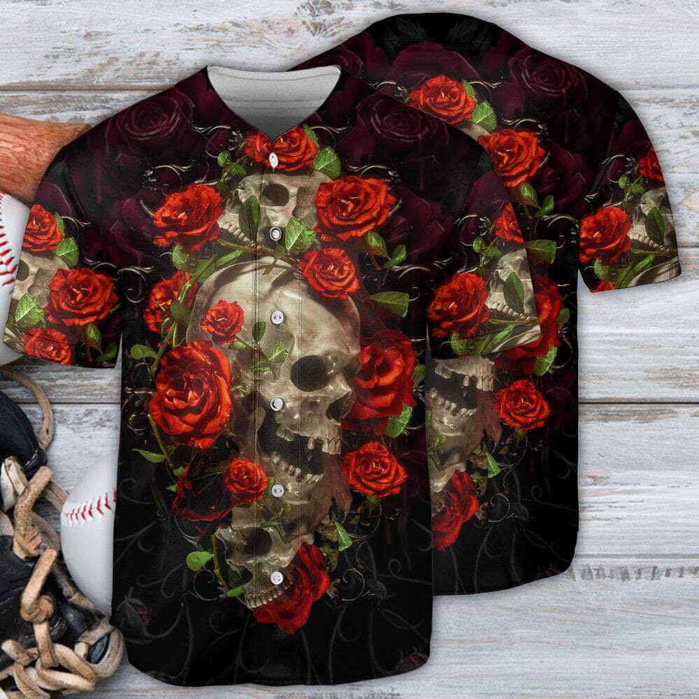 Skull And Roses Art Baseball Jersey Gift For Best Friend Skull And Roses Art Baseball Jersey Gift For Best Friend