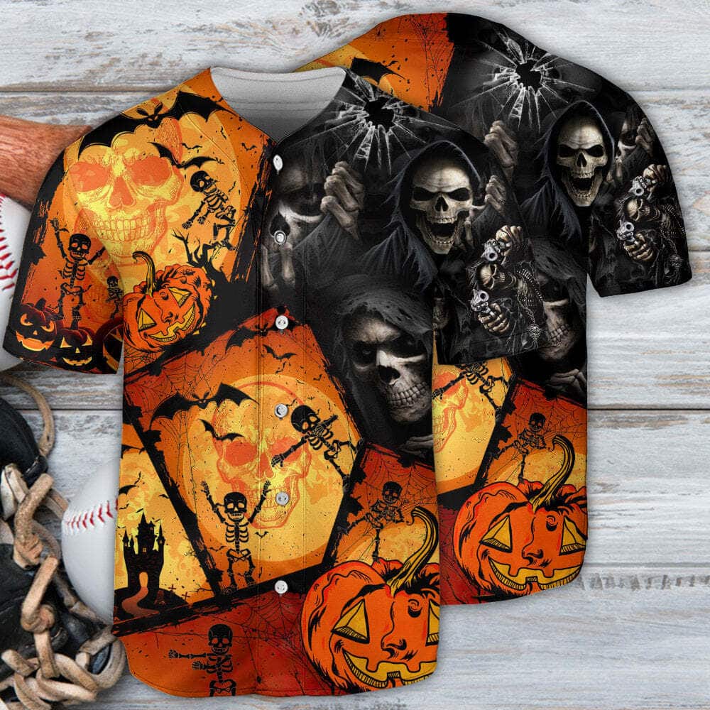 Skull Pumpkin Scary Halloween Baseball Jersey Gift For Him Skull Pumpkin Scary Halloween Baseball Jersey Gift For Him