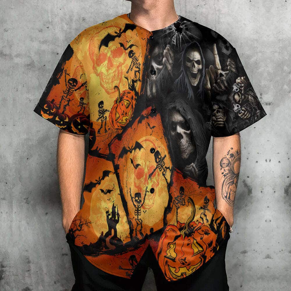 Skull Pumpkin Scary Halloween Baseball Jersey Gift For Him Skull Pumpkin Scary Halloween Baseball Jersey Gift For Him