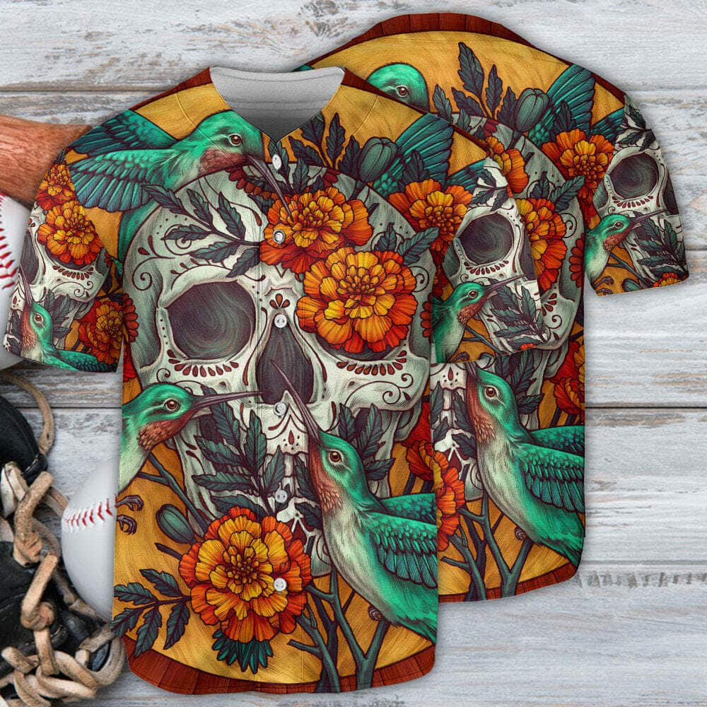 Skull Floral Hummingbird Baseball Jersey Gift For Son From Mom