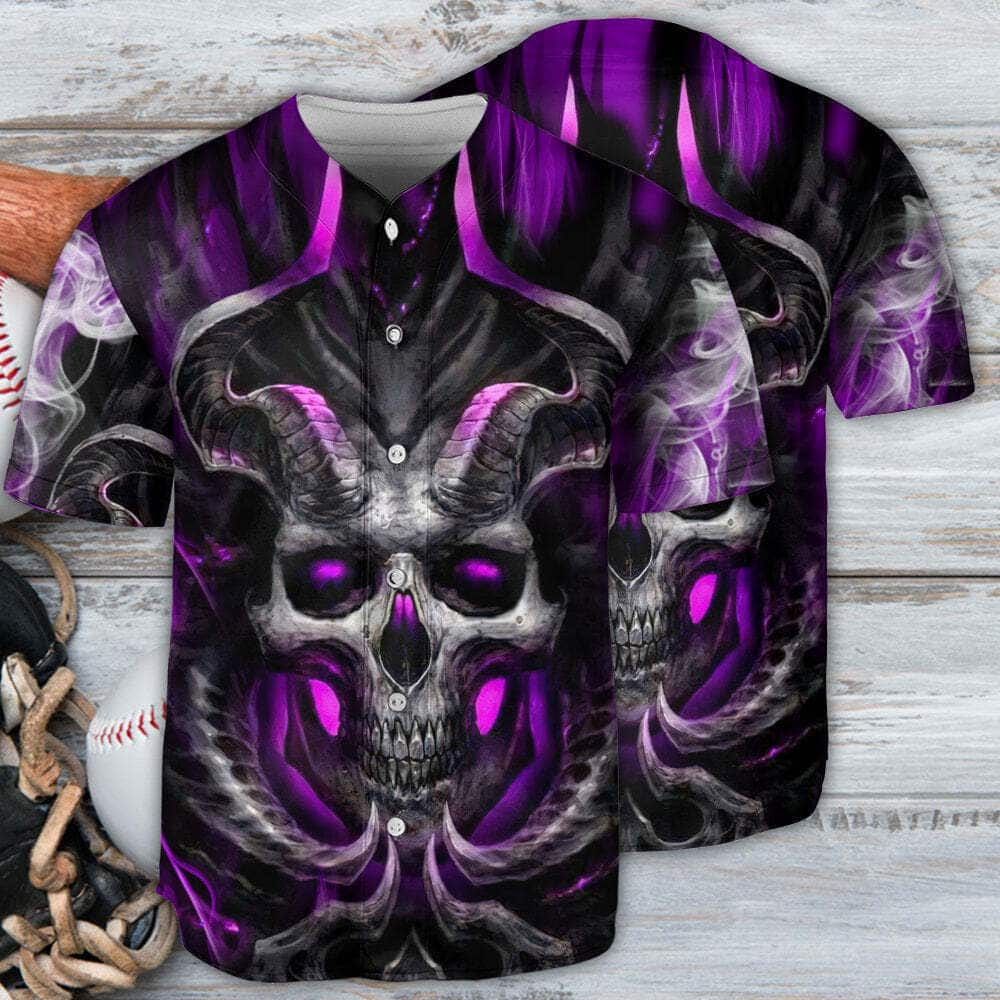 Skull Dark Purple Fire Lighting Baseball Jersey Gift For Son From Father