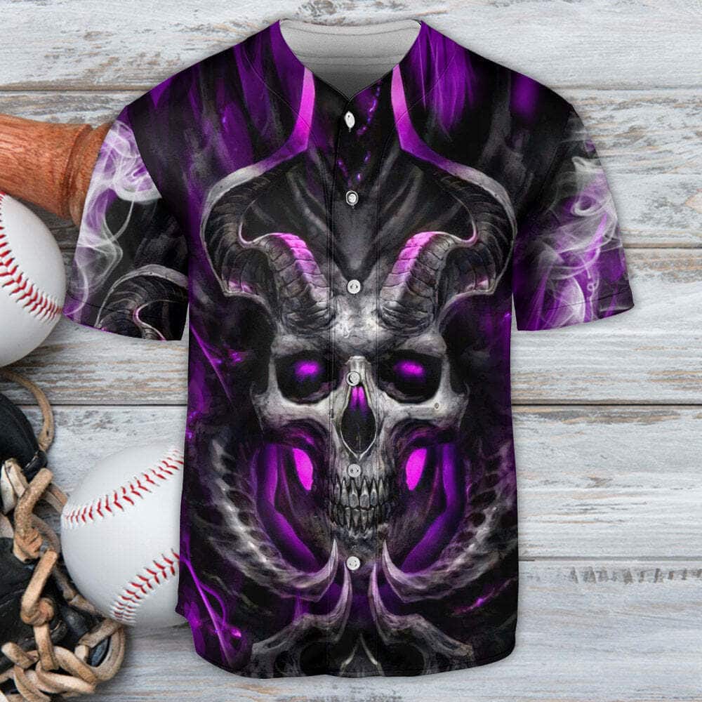 Skull Dark Purple Fire Lighting Baseball Jersey Gift For Son From Father Skull Dark Purple Fire Lighting Baseball Jersey Gift For Son From Father