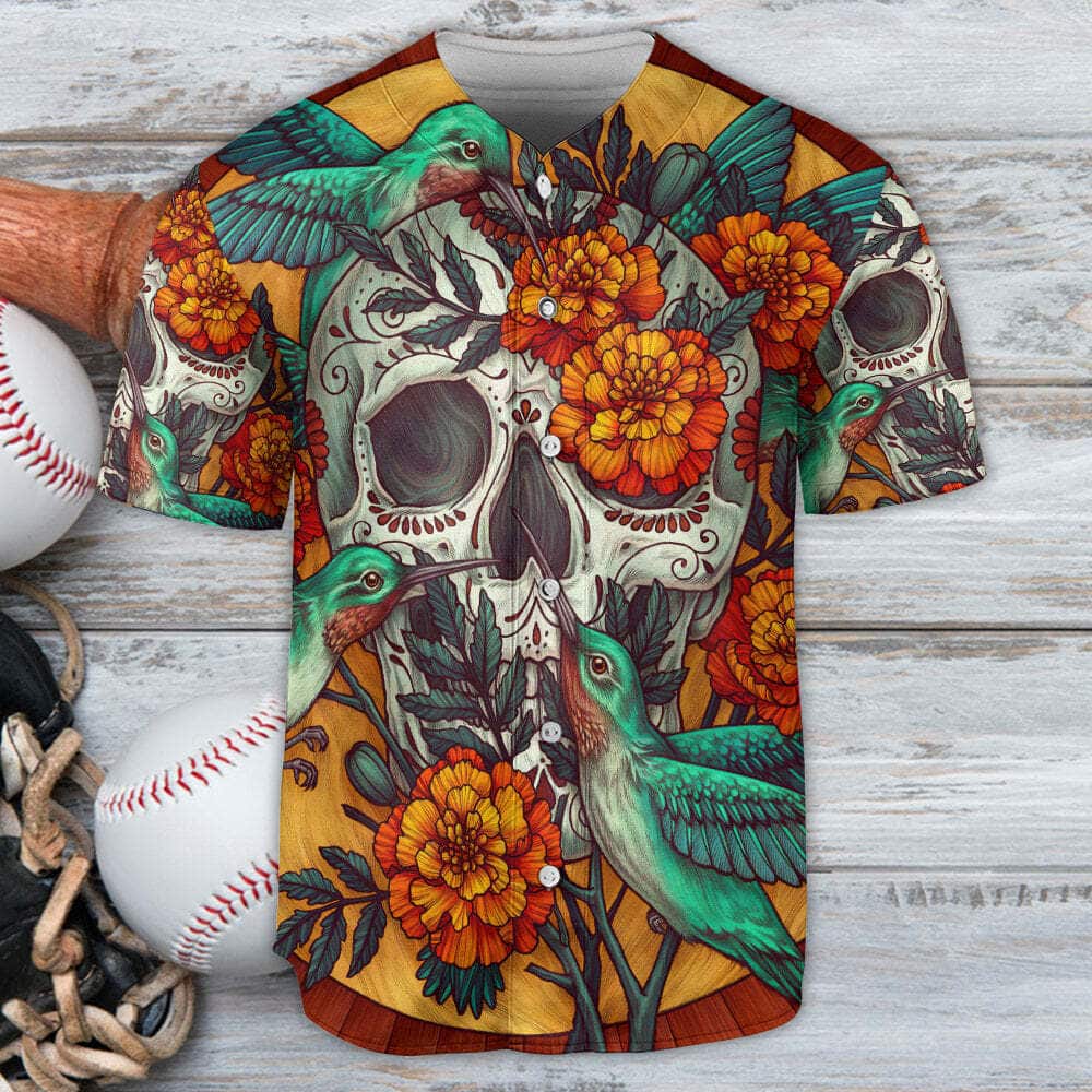 Skull Floral Hummingbird Baseball Jersey Gift For Son From Mom Skull Floral Hummingbird Baseball Jersey Gift For Son From Mom