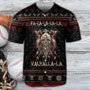 Skull Baseball Jersey Viking Valhalla Black And Red Fa La La Gift For Son Birthday