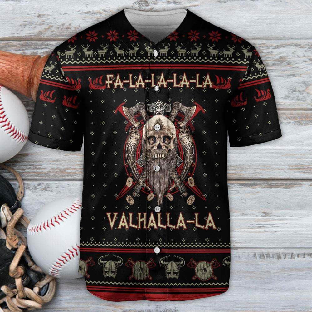 Skull Baseball Jersey Viking Valhalla Black And Red Fa La La Gift For Son Birthday Skull Baseball Jersey Viking Valhalla Black And Red Fa La La Gift For Son Birthday