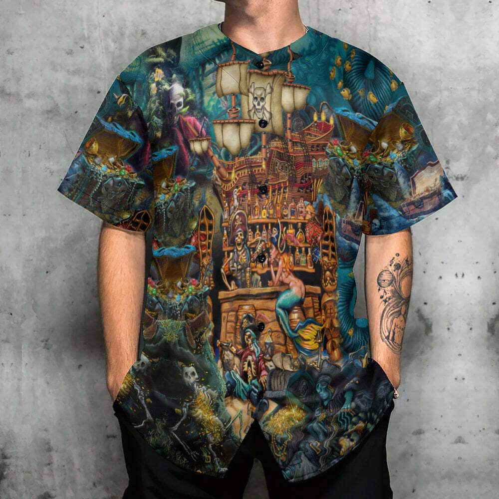 Skull Pirate Treasure Night On The Sea Style Baseball Jersey Skull Pirate Treasure Night On The Sea Style Baseball Jersey