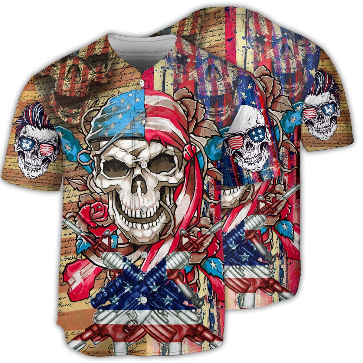Skull Patriotic Flower America Baseball Jersey Baseball Fans Gift Skull Patriotic Flower America Baseball Jersey Baseball Fans Gift