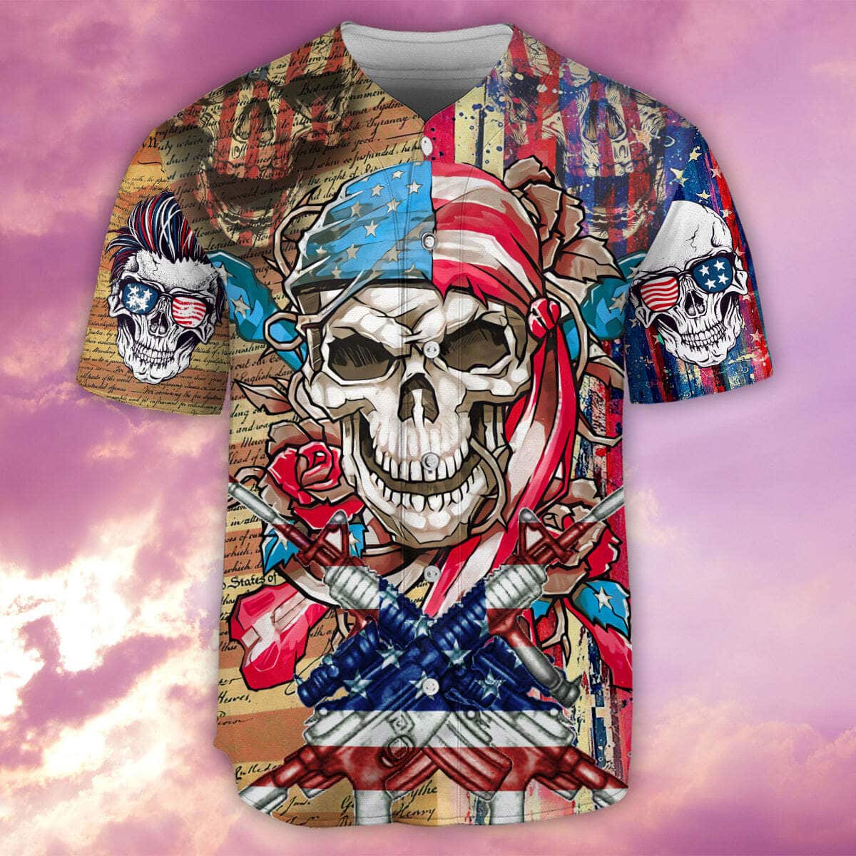 Skull Patriotic Flower America Baseball Jersey Baseball Fans Gift Skull Patriotic Flower America Baseball Jersey Baseball Fans Gift