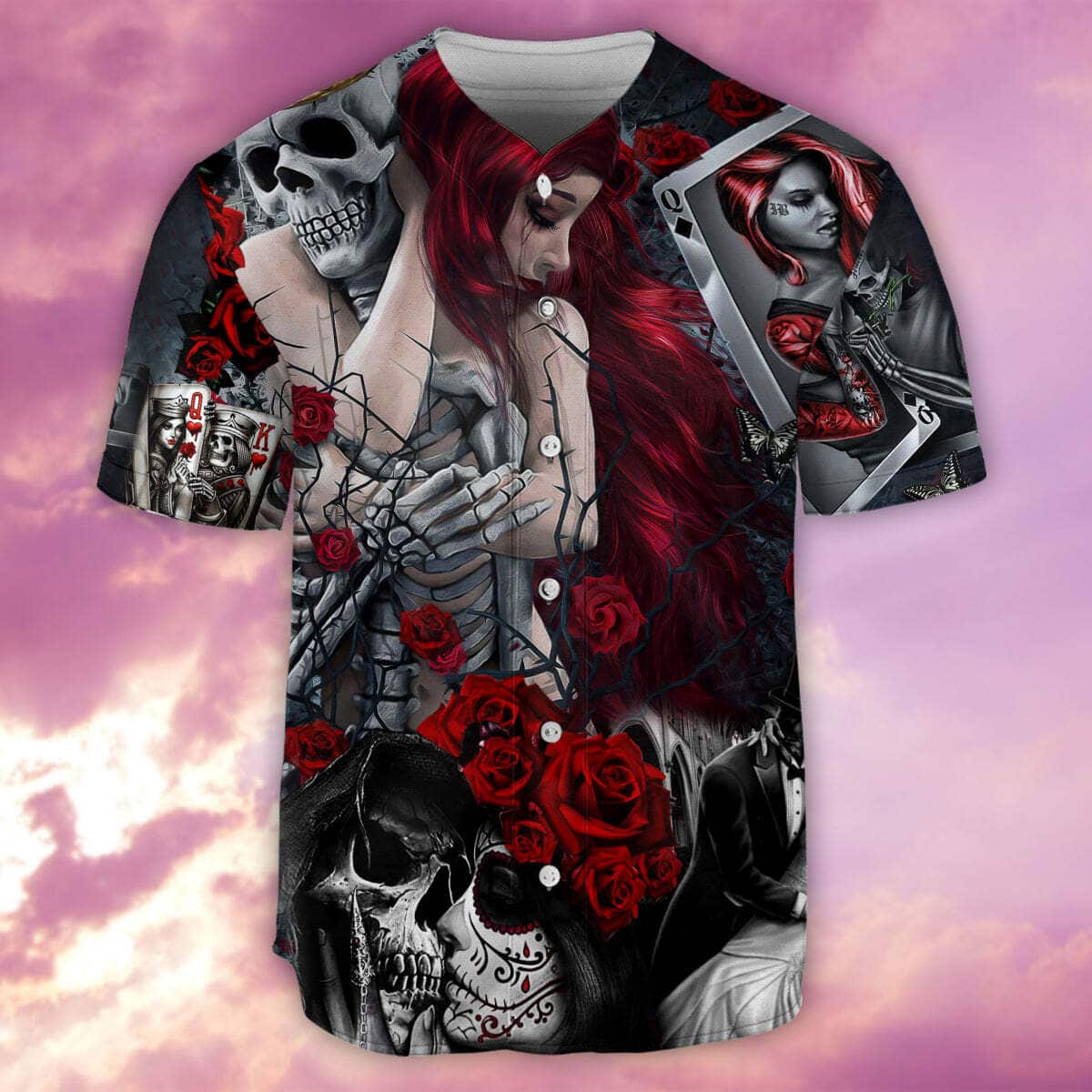 Skull Baseball Jersey Rose Pattern Birthday Gift For Sporty Friend Skull Baseball Jersey Rose Pattern Birthday Gift For Sporty Friend