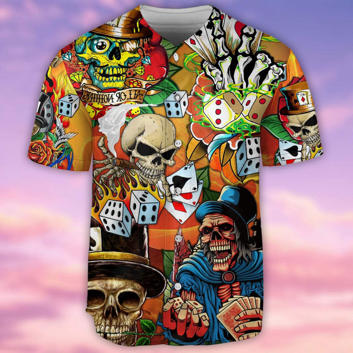 Skull Life Style Poker Baseball Jersey Gift For Him