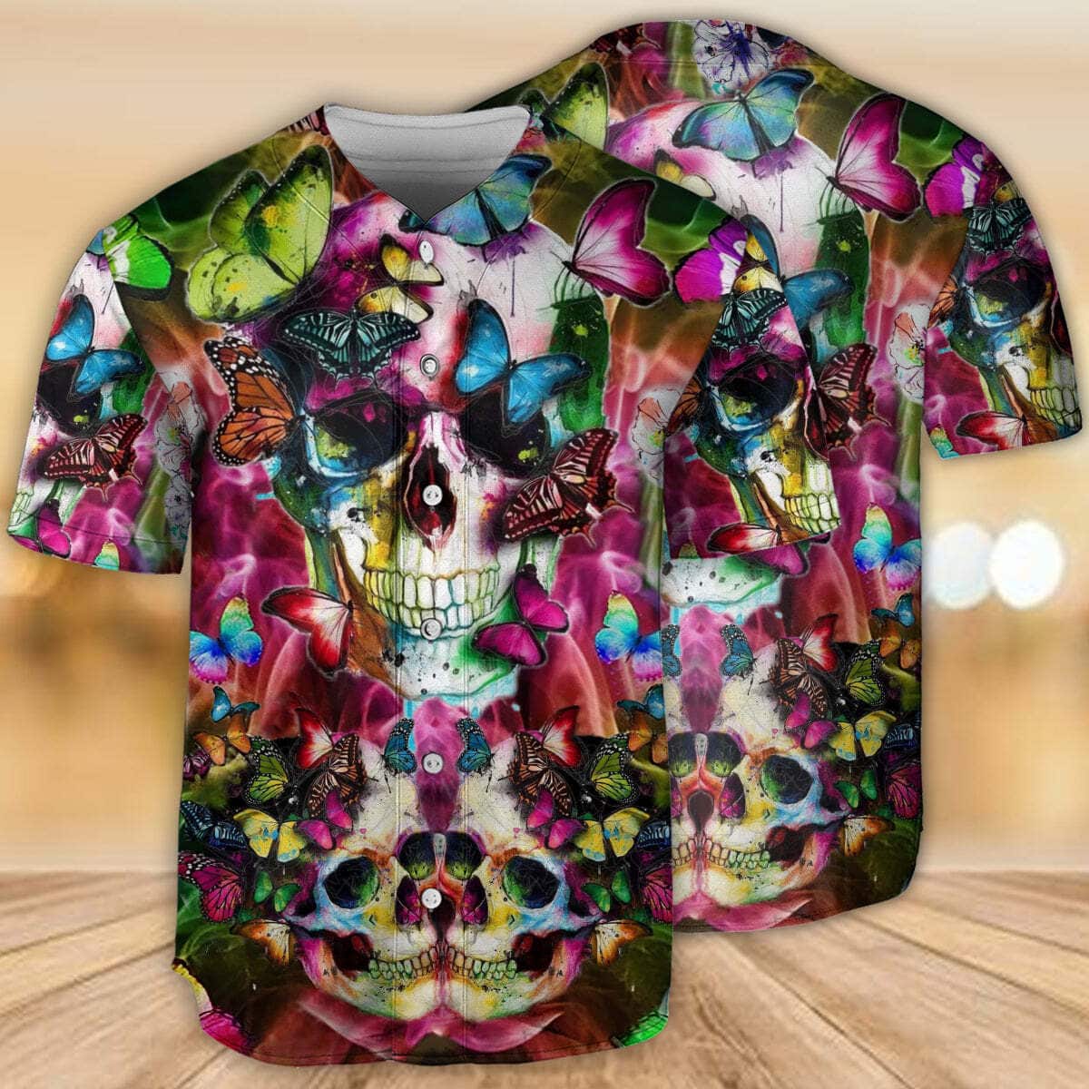 Skull Love Butterfly Baseball Jersey Gift For Sport Lovers Skull Love Butterfly Baseball Jersey Gift For Sport Lovers