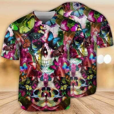 Skull Love Butterfly Baseball Jersey Gift For Sport Lovers