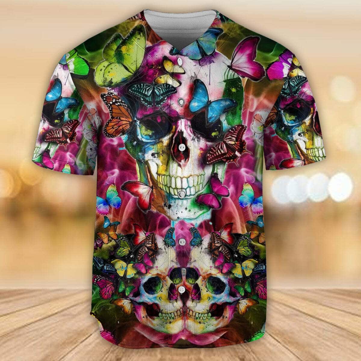 Skull Love Butterfly Baseball Jersey Gift For Sport Lovers Skull Love Butterfly Baseball Jersey Gift For Sport Lovers