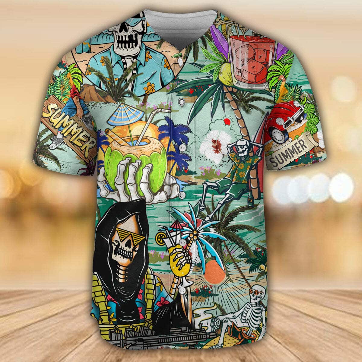 Skull Chill Out Summer Beach Baseball Jersey Gift For Sport Dad