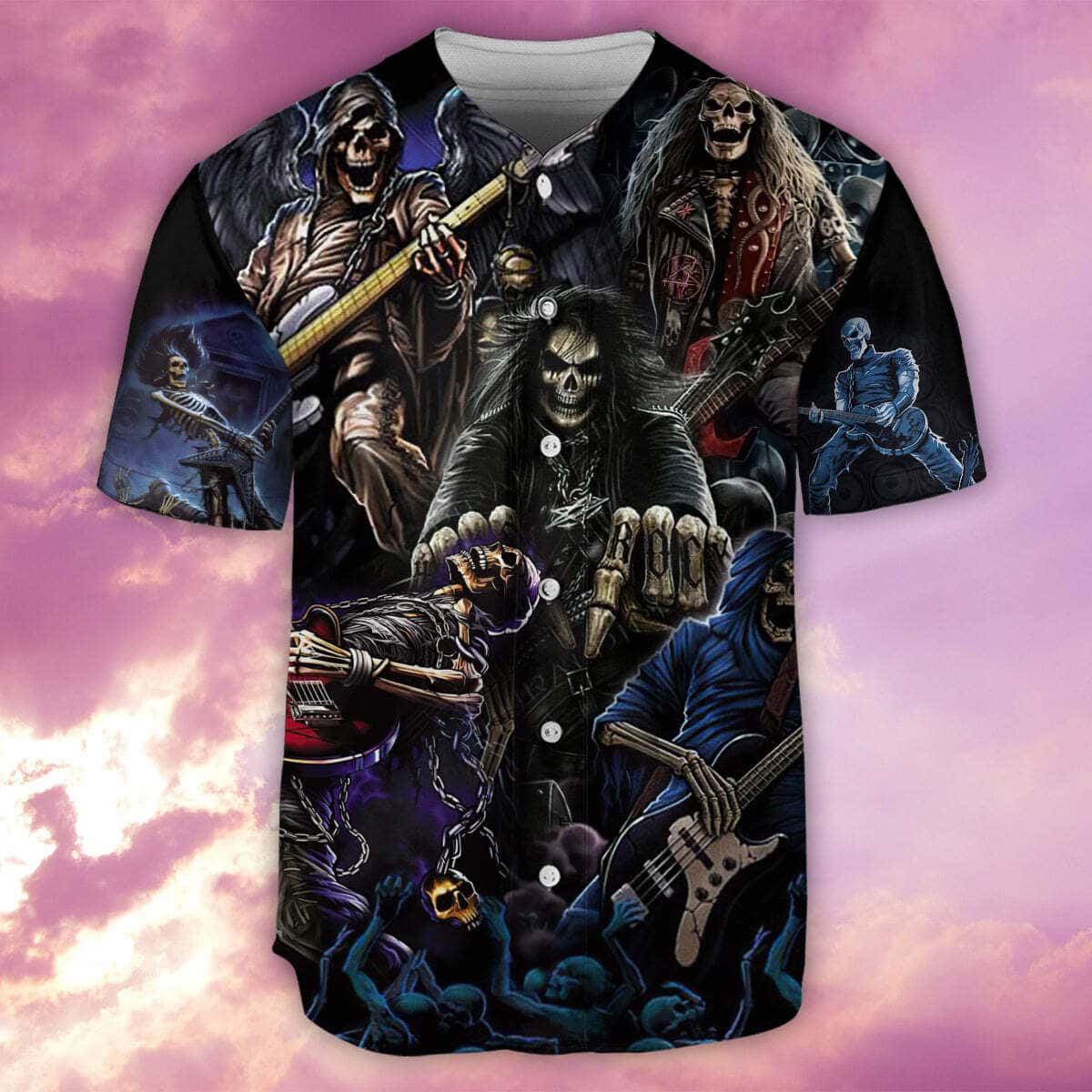Skull Guitar Baseball Jersey Gift For Friends Skull Guitar Baseball Jersey Gift For Friends