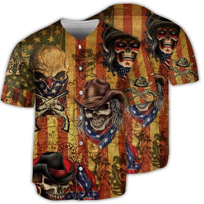 Skull Patriotic Cowboy America Baseball Jersey Gift For Son From Dad