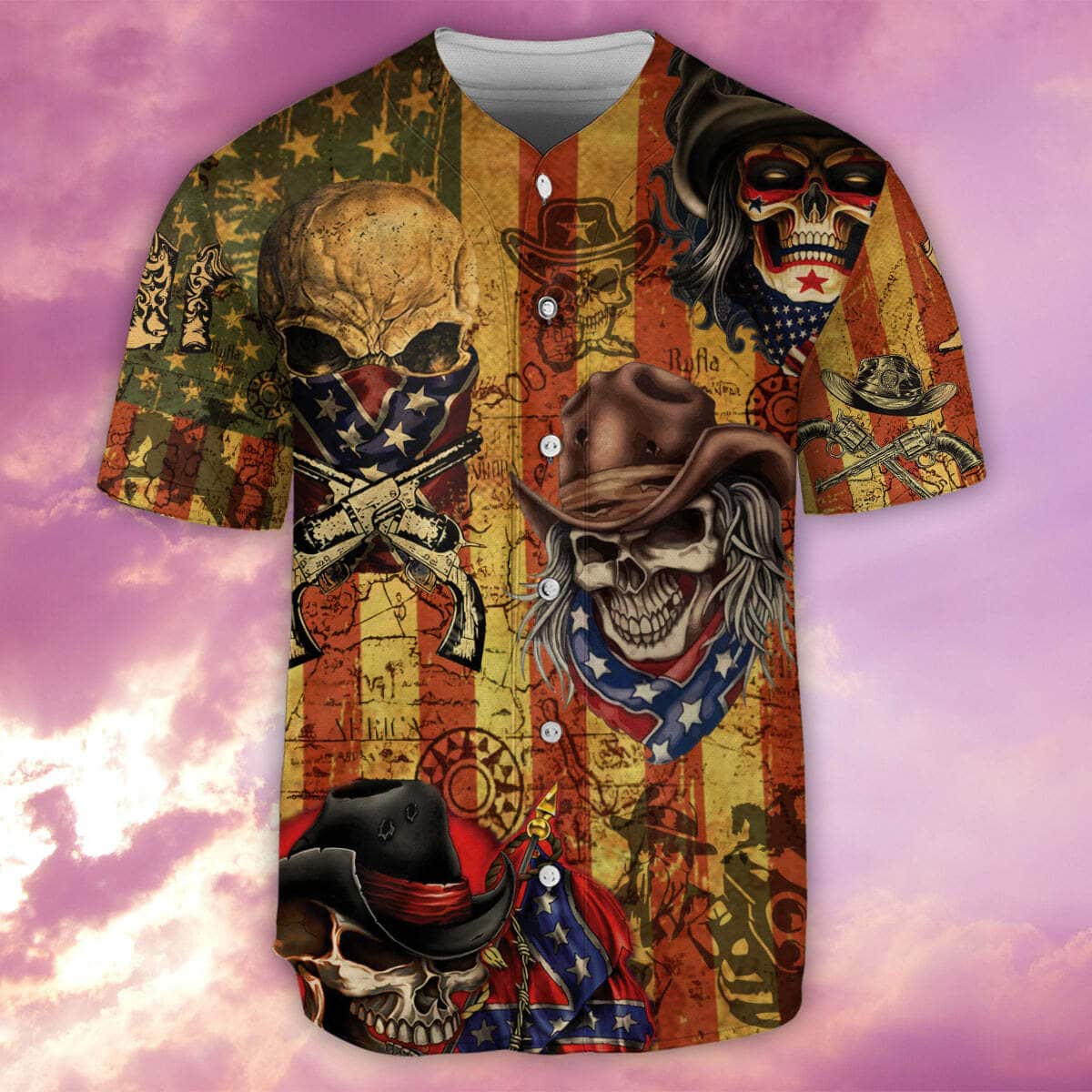 Skull Patriotic Cowboy America Baseball Jersey Gift For Son From Dad
