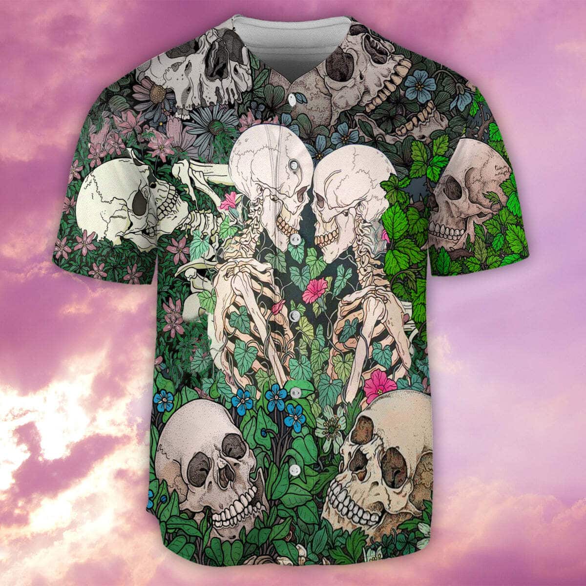 Skull Couple Kiss Baseball Jersey Gift For Husband