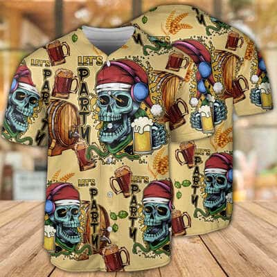 Skull Merry Xmas Let's Party Baseball Jersey