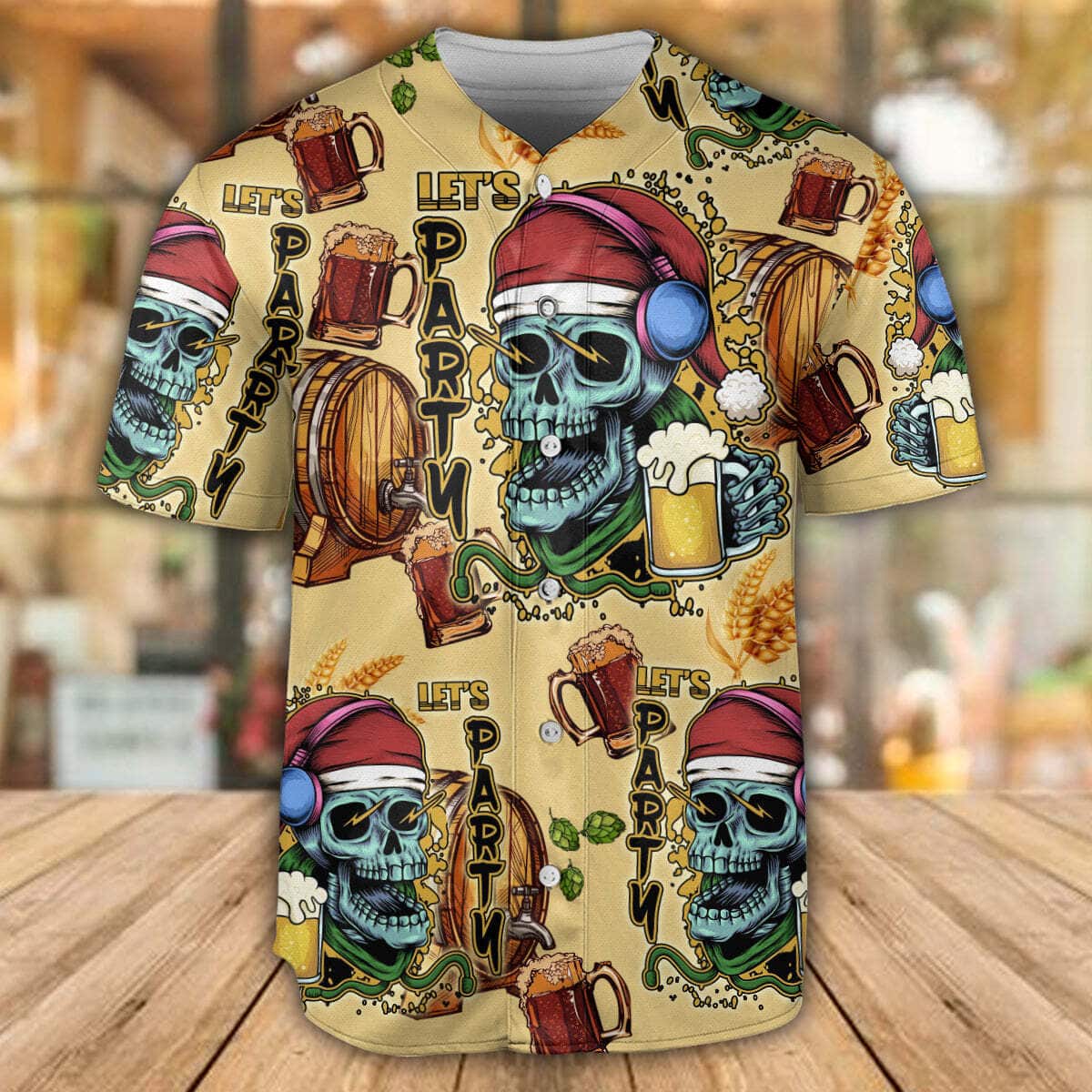 Skull Merry Xmas Let's Party Baseball Jersey