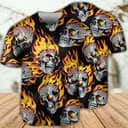 Skull Cool On Fire Baseball Jersey Sports Gift For Dad