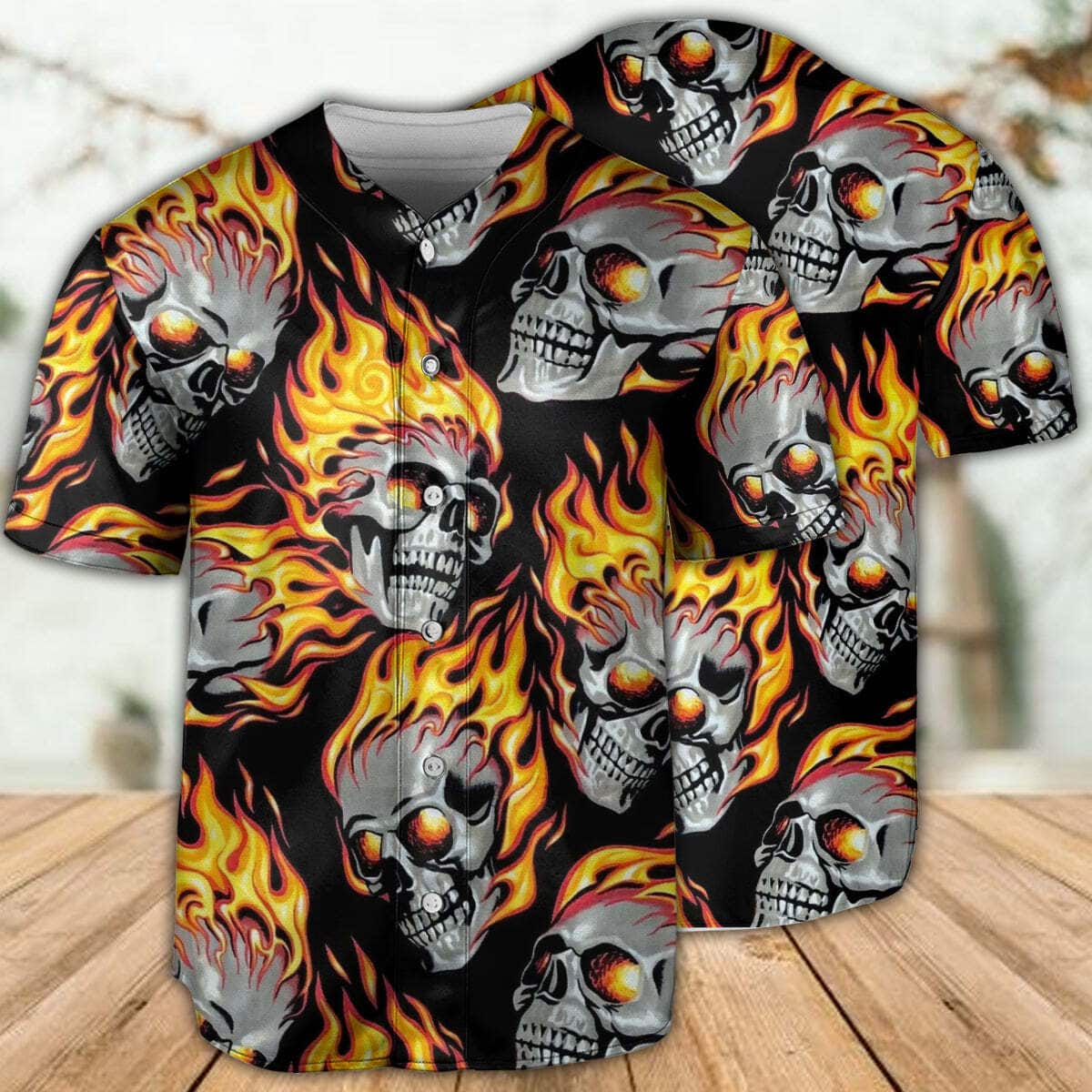Skull Cool On Fire Baseball Jersey Sports Gift For Dad Skull Cool On Fire Baseball Jersey Sports Gift For Dad
