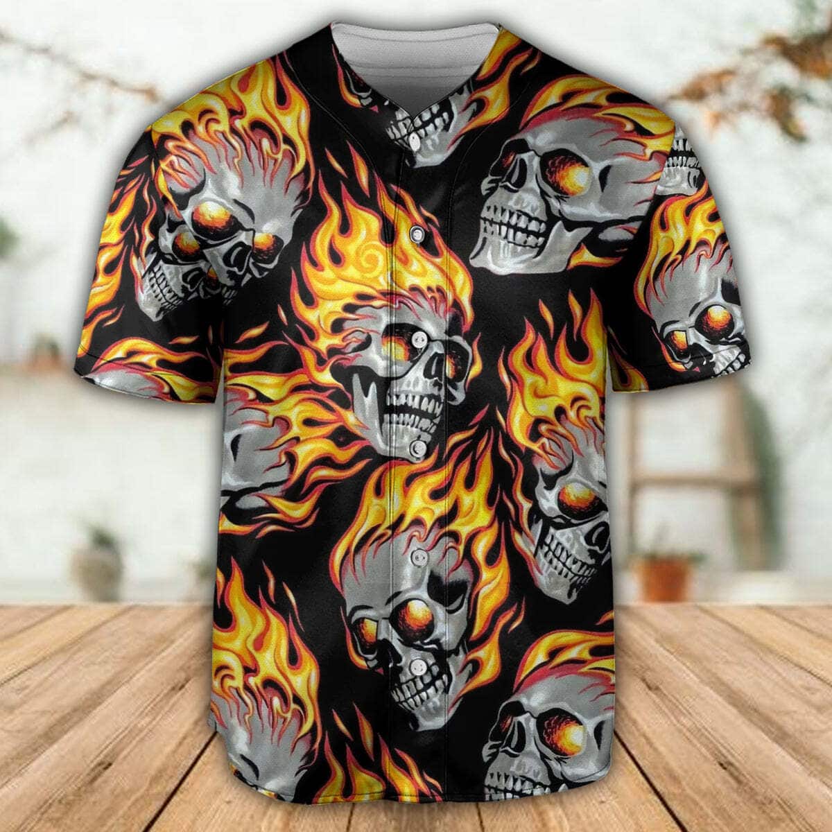 Skull Cool On Fire Baseball Jersey Sports Gift For Dad Skull Cool On Fire Baseball Jersey Sports Gift For Dad